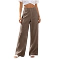 thumbnail image 1 of Qulqfy Linen Pants for Women Wide Leg Baggy High Waisted Petite Casual Khaki Button Palazzo Pants L, 1 of 8