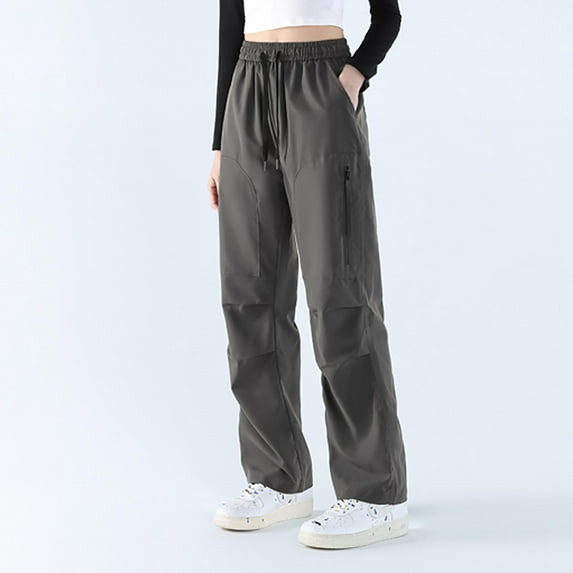 Qulqfy Wind Resistant Pants Women Waterproof Outdoor Hiking Pants Casual Gray Women's Drawstring Trousers S