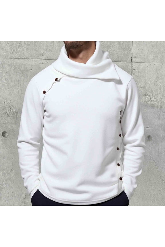Winter Men's Sweaters Fall White Long Sleeve Button Knit Pullover Turtleneck Sweaters Mens Undershirts M
