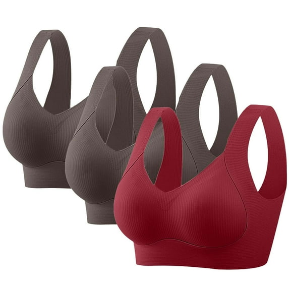 Qulqfy Wireless Womens Bras Push Up 3 Pack Red Seamless Full Coverage Stretch Plus Size Wide Straps Lifting Bras T Shirt Bra M