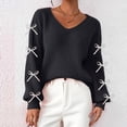 thumbnail image 1 of Qulqfy Womans Sweaters Black V Neck Knit Pullover with Bows Fashion Long Sleeve Shirts Women's Fall Sweaters L, 1 of 5