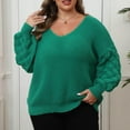 thumbnail image 1 of Qulqfy Womans Sweaters Cable Knit Green Plus Size V Neck Slouchy Pullover Long Sleeve Shirts Light Weight Sweater for Women XXL, 1 of 5