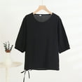 thumbnail image 1 of Qulqfy Women 3/4 Sleeve Shirts Cute Crew Neck Petite Black Shirts Drawstring Plain Tees for Women S, 1 of 3