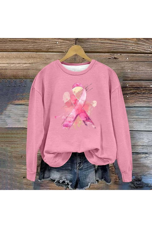 Women Breast Cancer Awareness Sweatshirts Pink Ribbon Crew Neck BCAD Shirts Womens Breast Cancer Tops L