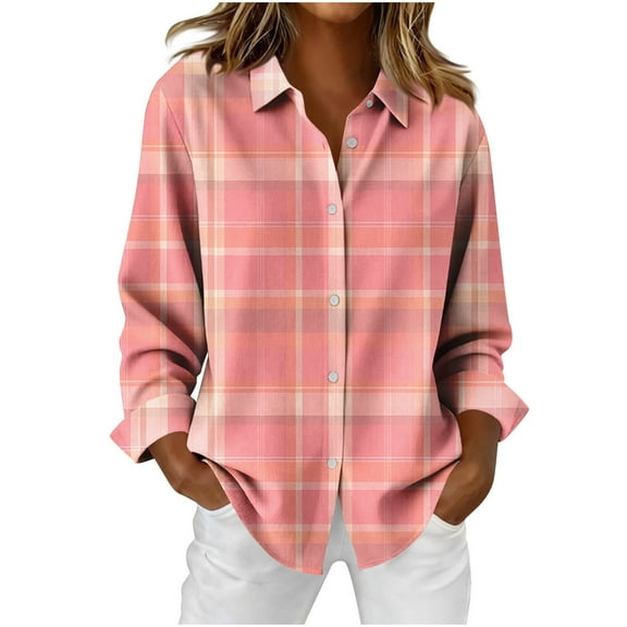 Qulqfy Women Button Down Shirt Dressy Casual Plaid Long Sleeve Shirts Checkered Collared Shirts Women Fall Tops