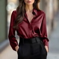 thumbnail image 1 of Qulqfy Women Button Down Shirt Silk Dressy Red Long Sleeve Shirts Collared Business Causal Shirts Women's Tops, 1 of 6