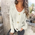 thumbnail image 1 of Qulqfy Women Cardigan Sweater Beige Knit Long Sleeve Trendy Gold Button Up Hollow Out Tops with Pockets Lightweight Sweaters for Women L, 1 of 3