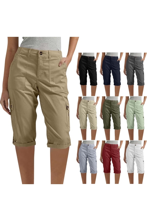 Women Cargo Capris Chino Casual Outdoor Loose Fit Travel Yellow Hiking Capris M