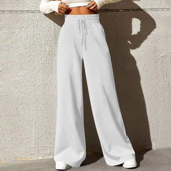Qulqfy Women Flare Sweatpants Yoga High Waisted White Bell Bottom Drawstring Sweatpants Bootcut Pants for Women L