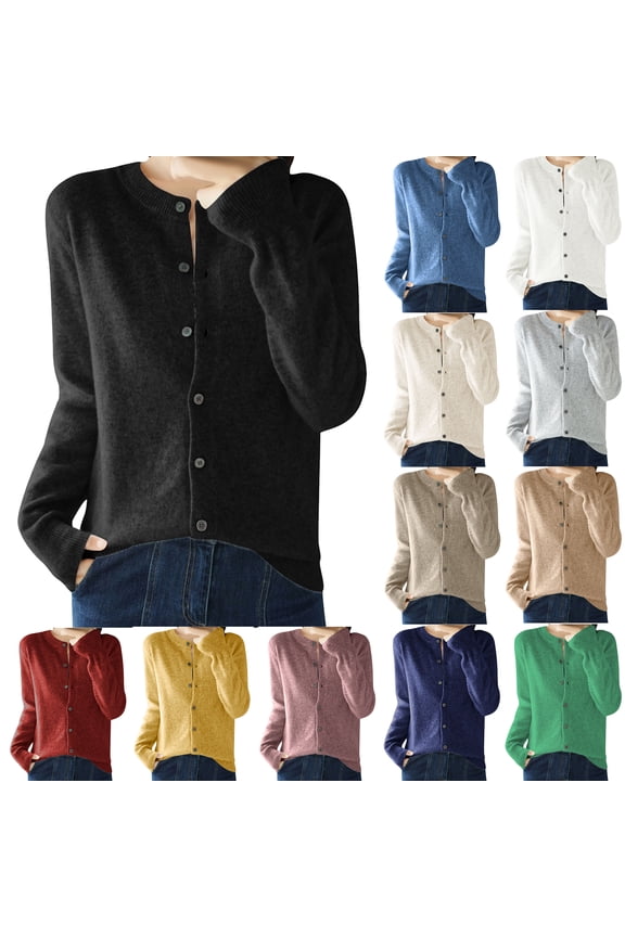 Women Knitting Cotton Cardigan Sweaters Black Petite Long Sleeve Button Up Sweaters Womens Lightweight Tops L