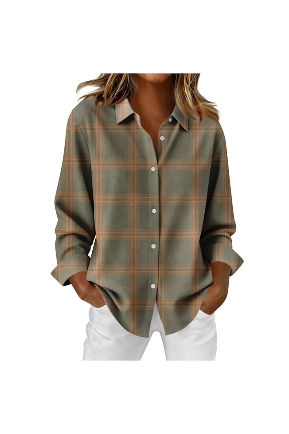Women Long Sleeve Button Down Shirt Plaid Dressy Shirts Collared Checkered Shirts Tops for Women Trendy