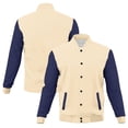 thumbnail image 1 of Qulqfy Women Long Sleeve Varsity Jacket Lightweight Color Block Beige Baseball Bomber Button Down Shackets for Women with Pockets XL, 1 of 7