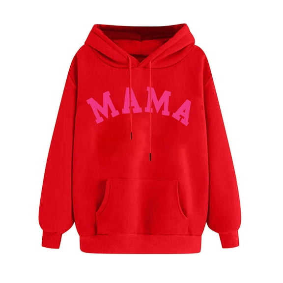 Qulqfy Women Mama Hoodies Pullover Valentines Red Long Sleeve Hoodies Fall with Pouch Blouses for Women 2XL