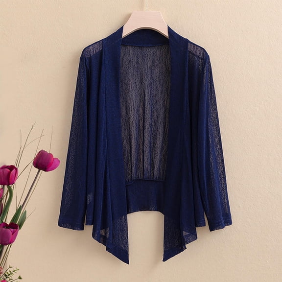 Qulqfy Women Mesh Cardigan Lightweight Open Front Sheer Tops Fall Blue Women's Long Sleeve Shirts XL