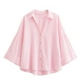 thumbnail image 1 of Qulqfy Women Pink Shirts Bell Sleeve Linen Button Down Shirts Summer Collared Solid Spring Work Tops for Women L, 1 of 8