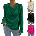 thumbnail image 1 of Qulqfy Women Ruffle Sleeve Tops Green Satin Dressy Cowl Neck Fancy Blouses Fall Shirts for Women S, 1 of 10