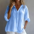 thumbnail image 1 of Qulqfy Women Shirts Blue Cotton Linen Business Casual Long Sleeve Button Down Shirts Collared Tunic Summer Spring Tops for Women XXL, 1 of 7