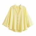 thumbnail image 1 of Qulqfy Women Shirts Linen Bell Sleeve Yellow Button Down Shirts Collared Work Summer Spring Solid Tops for Women L, 1 of 3