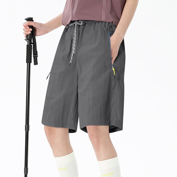 Qulqfy Women Shorts Gray Cargo Parachute Outdoor Summer Shorts High Waisted Drawstring Quick Dry Shorts for Women XXL