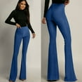 thumbnail image 1 of Qulqfy Women Slim Pants High Waist Flare Fashion Pants Plain Casual Blue Trousers for Women L, 1 of 8
