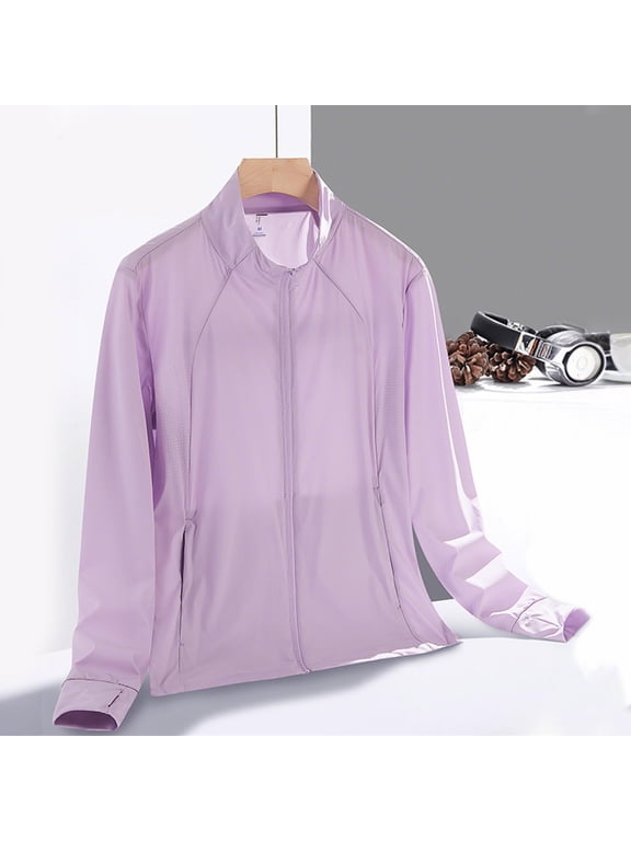 Women Sun Protection Jackets Lightweight Purple UPF 50+ Zip Up Nylon Jackets Womens Athletic Tops XXL