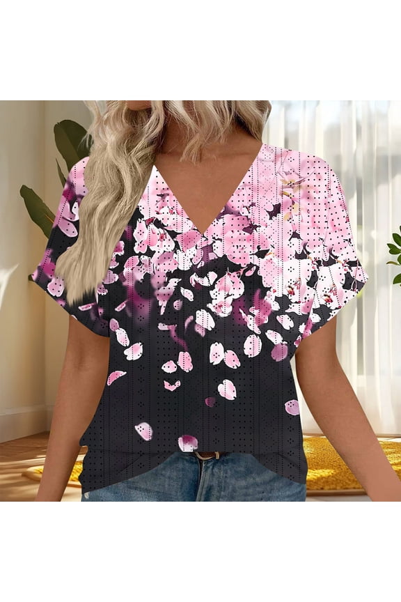 Women T Shirt Cutout Short Sleeve Graphic Shirts Casual V Neck Tops Womens Going Out Tops L