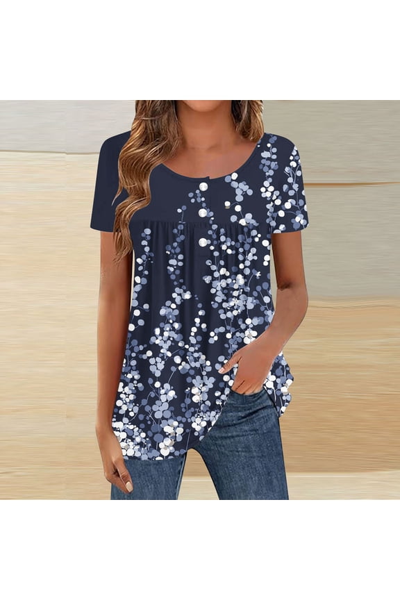 Women T Shirt Floral Tunic Graphic Short Sleeve Shirts Casual Crew Neck Tops Elegant Blouses for Women S
