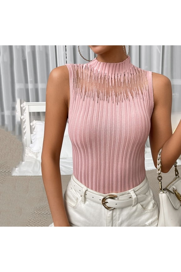 Women Tank Tops Solid Camisole Crew Neck Sexy Standard Straps Pink Slim Women's Tops