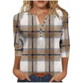 thumbnail image 1 of Qulqfy Women Tops Plus Size Tunic Spring 3/4 Length Sleeve Shirts Yellow Fall Dressy Casual Henley Tops Fall Blouses for Women L, 1 of 6
