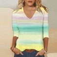 thumbnail image 1 of Qulqfy Women Tops Spring 3/4 Length Sleeve Plus Size Shirts Graphic Going Out V Neck Fall Tops Womens Blouses L, 1 of 5