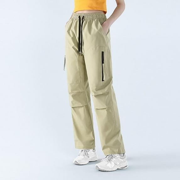 Qulqfy Women Wind Resistant Pants Outdoor Hiking Waterproof Pants Beige Drawstring Casual Trousers for Women 5XL