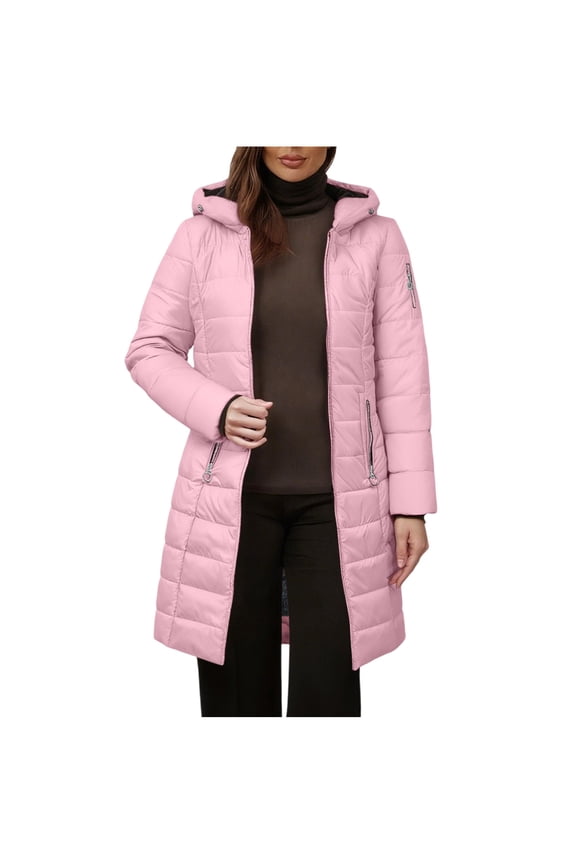 Women Winter Coats Fleece Lined Solid Color Trench Coat Casual Hooded Full Zip Up Cotton Peacoat Womens Trench Coat