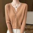 thumbnail image 1 of Qulqfy Women's Button-Up Cardigan Sweaters Henley Knitted Ribbed Gold Lightweight Sweaters Womens Fall Shirts S, 1 of 7