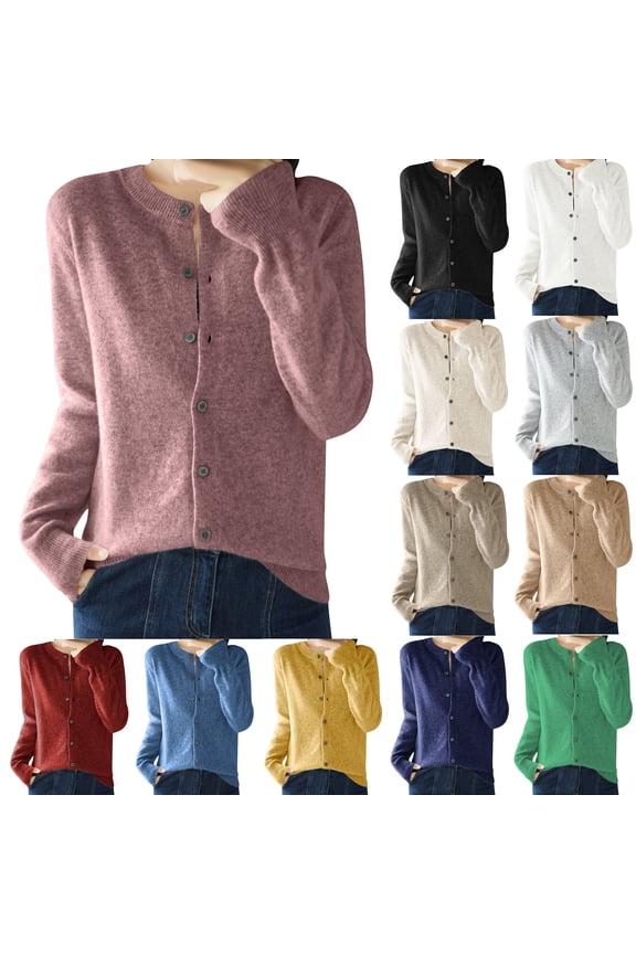 Women's Button Up Cardigan Sweaters Long Sleeve Petite Knitting Cotton Red Sweaters Womens Lightweight Tops M