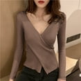 thumbnail image 1 of Qulqfy Women's Cozy Sweaters Pullover V Neck Bronze Sweater Knit Petite Long Sleeve Fashion Shirts Tops for Women, 1 of 5