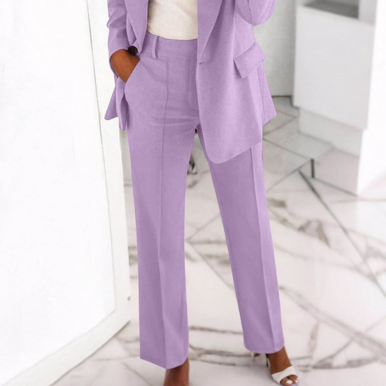 Qulqfy Women's Dress Pants High Waist Office Trousers Nylon Purple Straight Leg Pants XL Qulqfy Women's Dress Pants High Waist Office Trousers Nylon Purple Straight Leg Pants XL