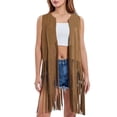 thumbnail image 1 of Qulqfy Women's Fringe Cardigan Open Front Bohemian Sleeveless Yellow Vest Women 70s Tops with Tassels L, 1 of 8