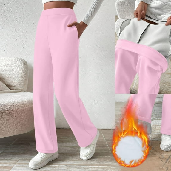 Qulqfy Women's Office Pants Pink Dress Work Casual Pants High Waisted Wide Leg Fall Tall Pants for Women