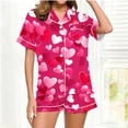 thumbnail image 1 of Qulqfy Women's Pajamas Set Cute Soft Red Valentine Day Short Sleeve Button Down Shirts and Shorts with Pockets Heart Print Sleepwear Matching Pj Set Women L, 1 of 5