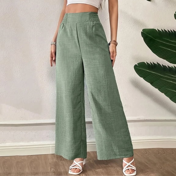 Qulqfy Women's Pants Dress Palazzo Business Casual Green Pants Wide Leg Baggy High Waisted Pants for Women