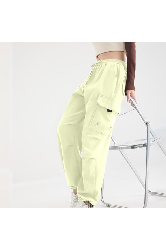 Women's Petite Pants Cargo Green Parachute Pants Travel Fall High Waisted Wide Leg Pants for Women