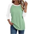thumbnail image 1 of Qulqfy Women's Raglan Tops Spring 3/4 Sleeve Plus Size Shirts Crew Neck Color Block Fall Tunic Tops Womens Blouses 4XL, 1 of 3