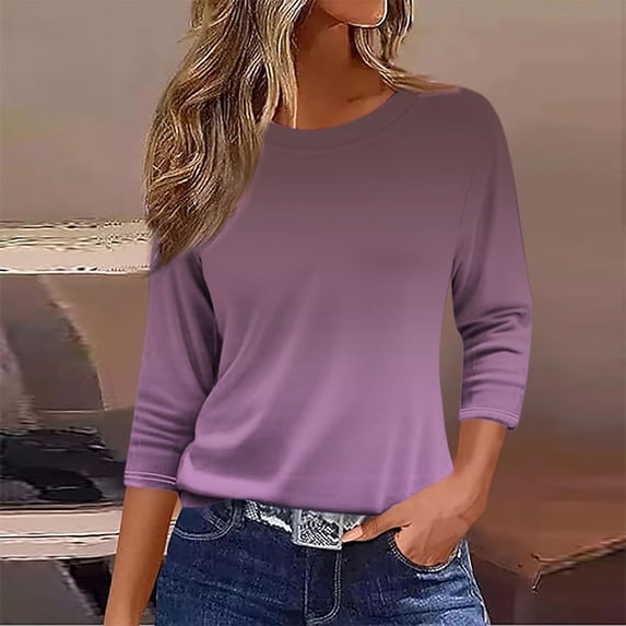 Qulqfy Women's T Shirts 3/4 Length Sleeve Loose-Fitting Causal Scoop Neck Tunic Vacation Basics Womens Tops 3XL