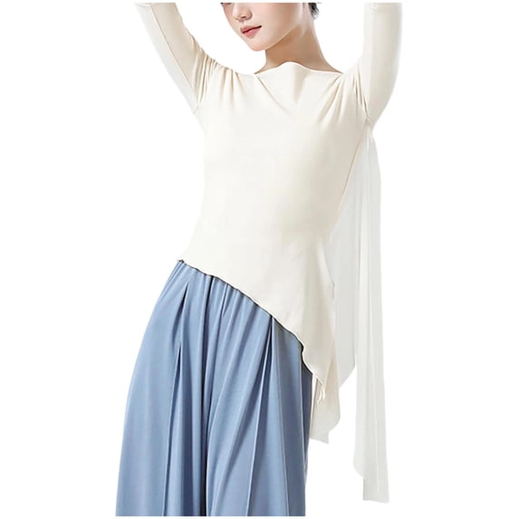 Qulqfy Women's Tops Chiffon Half Sleeve Spring Shirts Crew Neck Flowy Tassel Dance Fall Tops Womens Blouses L