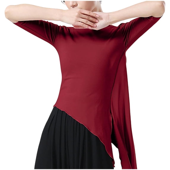 Qulqfy Women's Tops Spring Chiffon Half Sleeve Shirts Crew Neck Flowy Dance Tassel Fall Tops Womens Blouses L