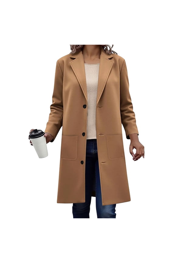 Women's Trench Coats Wool Blend Work Long Jacket Business Casual Shawl Collar Fall Button Down Winter Coat Long Jacket for Women
