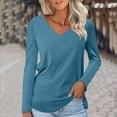 thumbnail image 1 of Qulqfy Women's V Neck T-Shirts Long Sleeve Plain Basic Soft Blue Shirts Women Tunic Tops 2XL, 1 of 5