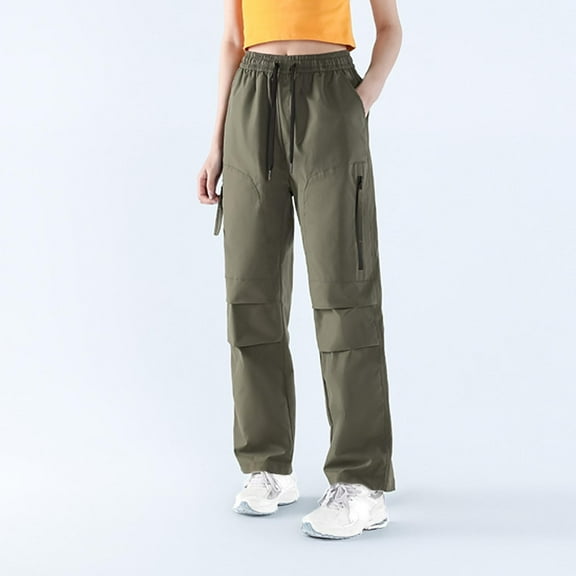 Qulqfy Women's Wind Resistant Pants Outdoor Waterproof Hiking Pants Green Drawstring Womens Casual Trousers L