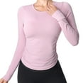 thumbnail image 1 of Qulqfy Women's Workout Tops Long Sleeve Pink Shirts Fitted Athletic with Built in Bra Crew Neck Tops for Women, 1 of 7