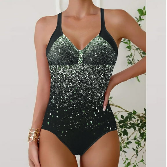 Qulqfy Womens Bathing Suits One Piece Plus Size Tummy Control Modest Bikini Slimming V Neck Open Back Swimwear Women Swimsuits L